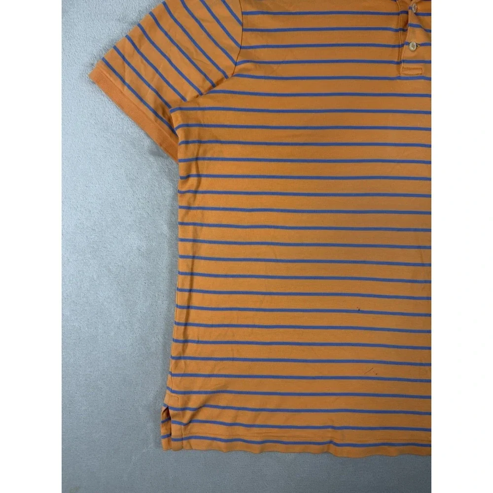 Polo Ralph Lauren Classic Fit Polo Shirt Men's L Orange Blue Stripe Tonal Pony